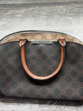 Nine West Brown Patterned Dome Satchel with Tan Handles